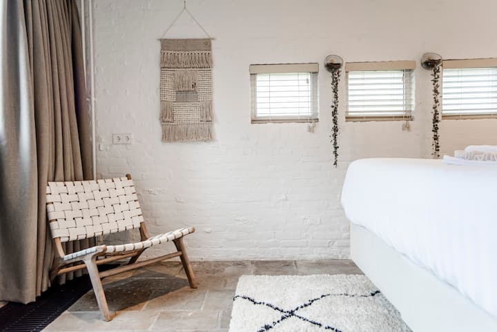 Bedroom corner with woven chair